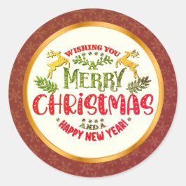 Merry Christmas & Happy New Year Festive Holiday ラウンドシール