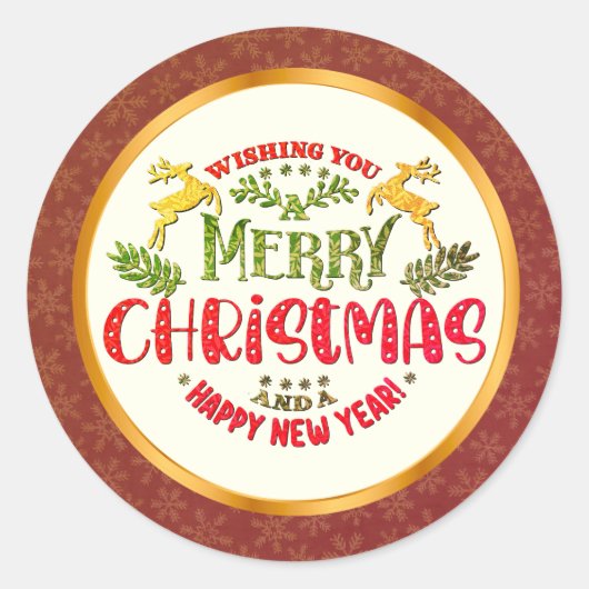 Merry Christmas & Happy New Year Festive Holiday ラウンドシール (正面)