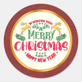 Merry Christmas & Happy New Year Festive Holiday ラウンドシール