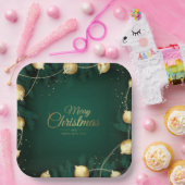 Merry Christmas Happy New Year green ペーパープレート (パーティー)