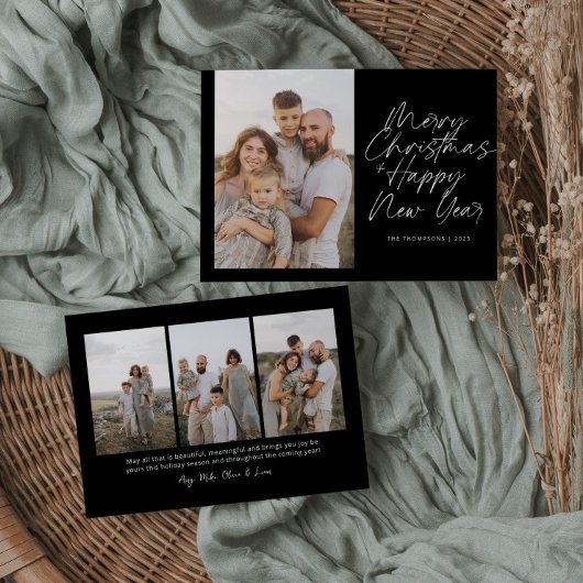 Merry Christmas & Happy New Year Modern Script シーズンカード