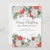 Merry Christmas Happy New Year Poinsettia and Pine シーズンカード (正面)