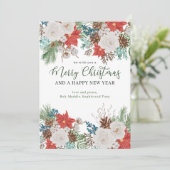 Merry Christmas Happy New Year Poinsettia and Pine シーズンカード (スタンド正面)