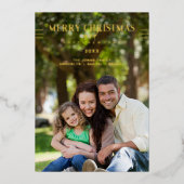 Merry Christmas Happy New Year Script Custom Photo 箔シーズンカード (正面)