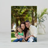 Merry Christmas Happy New Year Script Custom Photo 箔シーズンカード (立ち正面)