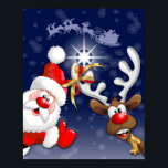 Merry Christmas Happy Santa and Reindeer ポスター<br><div class="desc">"Ho Ho Ho! Christmas is here! Merry Christma to everyone!" Happy and Cute Santa with thumb up,  celebrating Christmas with his Buddy,  the Funny Reindeer - Cartoon Characters. Design under exclusive © BluedarkArt.</div>