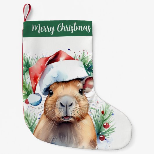 Merry Christmas Hat Festive Capybara -  スモールクリスマスストッキング (正面)