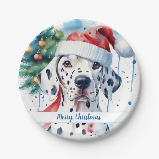 Merry Christmas Hat Festive Dalmatian -   ペーパープレート (正面)