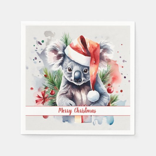 Merry Christmas Hat Festive Koala -   スタンダードカクテルナプキン (正面)