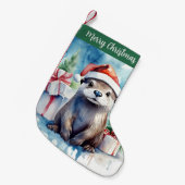Merry Christmas Hat Festive Otter -  スモールクリスマスストッキング (正面 (吊り時))