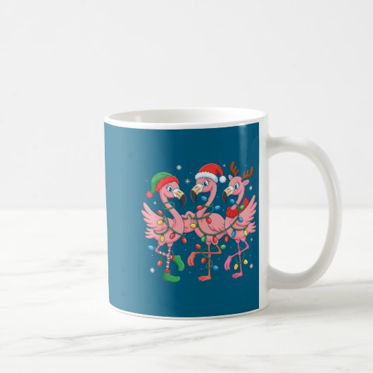 Merry Christmas Hat Santa Flamingo Light Christmas コーヒーマグカップ (右)