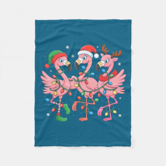Merry Christmas Hat Santa Flamingo Light Christmas フリースブランケット (正面)