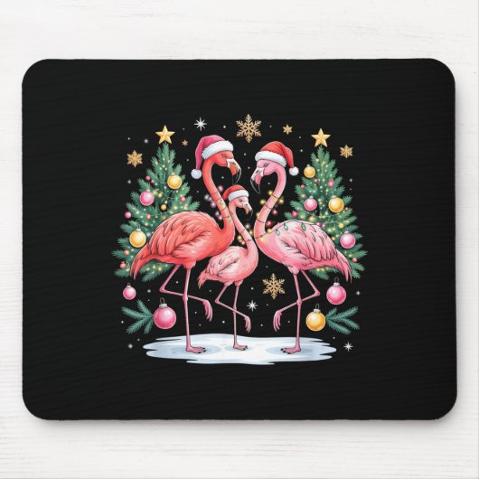 Merry Christmas Hat Santa Flamingo Light Christmas マウスパッド (正面)