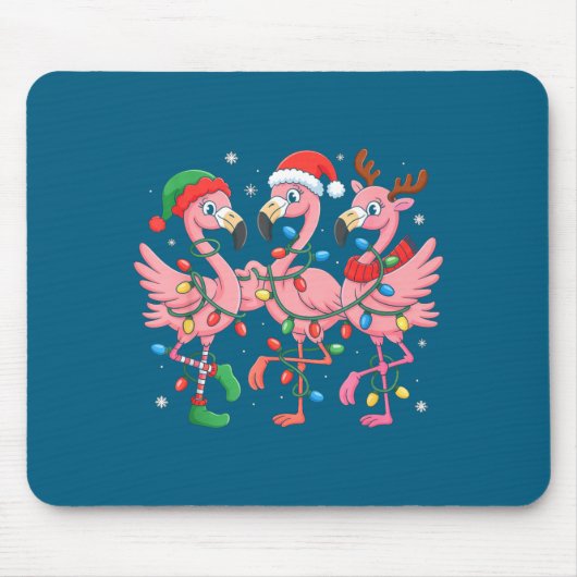 Merry Christmas Hat Santa Flamingo Light Christmas マウスパッド (正面)