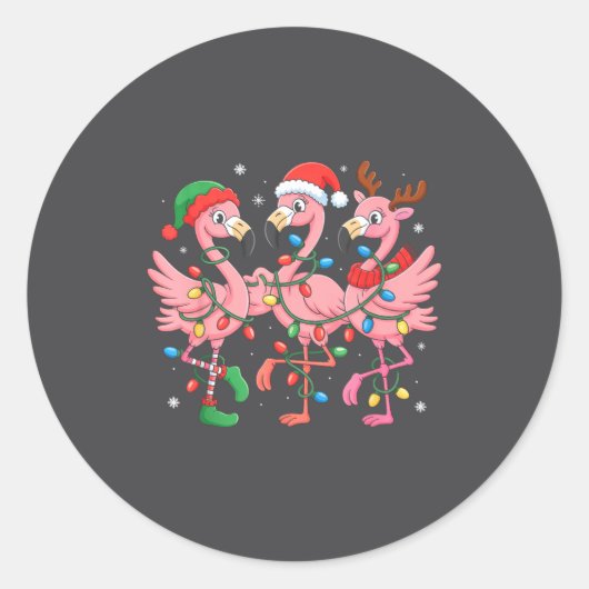 Merry Christmas Hat Santa Flamingo Light Christmas ラウンドシール (正面)