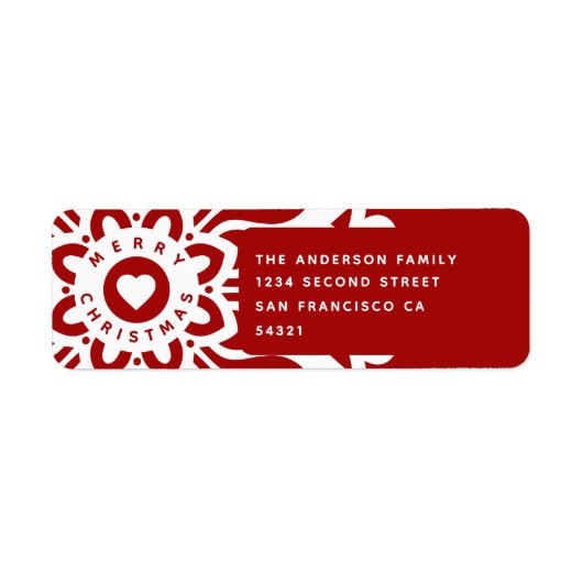 Merry Christmas Heart Snowflake Red White ラベル (正面)