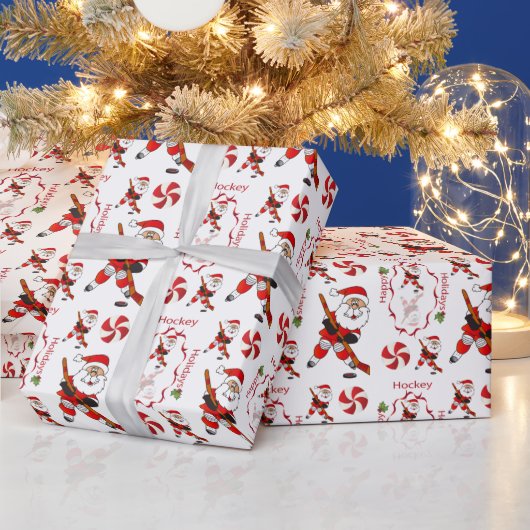 ⭐ Merry Christmas Hockey Santa Claus ラッピングペーパー (クリスマス)