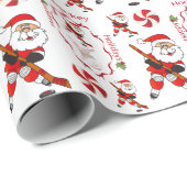 ⭐ Merry Christmas Hockey Santa Claus ラッピングペーパー (ロールコーナー)
