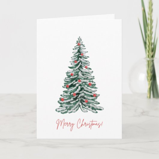 Merry Christmas Holiday Card with watercolor tree カード (正面)