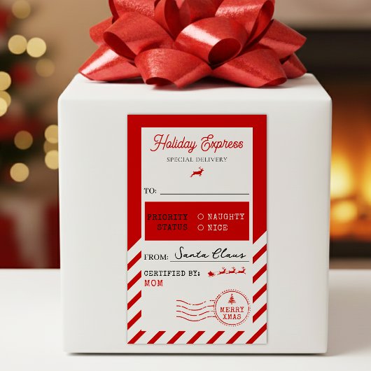 Merry Christmas Holiday Express Mail To From 長方形シール