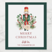 Merry Christmas Holiday Nutcracker Script Greenery ワインラベル (シングルラベル)