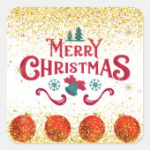 Merry Christmas Holiday Party Glitter スクエアシール (正面)