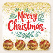 Merry Christmas Holiday Party Glitter スクエアペーパーコースター (正面)