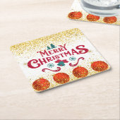 Merry Christmas Holiday Party Glitter スクエアペーパーコースター (アングル)
