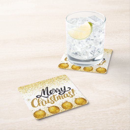 Merry Christmas Holiday Party Glitter スクエアペーパーコースター (インサイチュ)