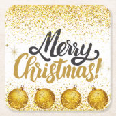 Merry Christmas Holiday Party Glitter スクエアペーパーコースター (正面)