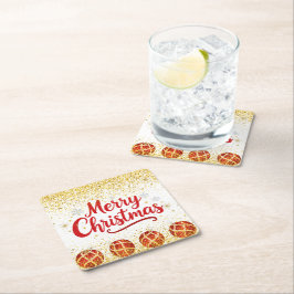 Merry Christmas Holiday Party Glitter スクエアペーパーコースター