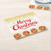 Merry Christmas Holiday Party Glitter スクエアペーパーコースター (アングル)