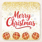 Merry Christmas Holiday Party Glitter スクエアペーパーコースター (正面)