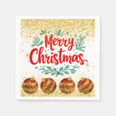 Merry Christmas Holiday Party Glitter スタンダードカクテルナプキン (正面)