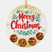 Merry Christmas Holiday Party Glitter セラミックオーナメント (正面)