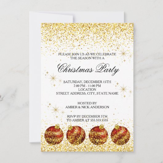 Merry Christmas Holiday Party Glitter 招待状 (正面)