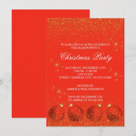 Merry Christmas Holiday Party Glitter 招待状 (正面/裏面)