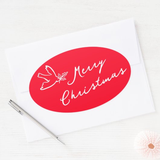 MERRY CHRISTMAS Holiday Simple Dove CUSTOM  楕円形シール (封筒)