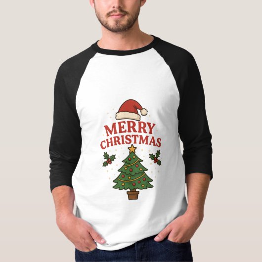 Merry Christmas Holiday Tree & Santa Hat Festive  Tシャツ (正面)