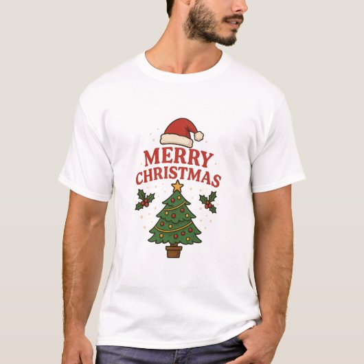 Merry Christmas Holiday Tree & Santa Hat Festive Tシャツ (正面)