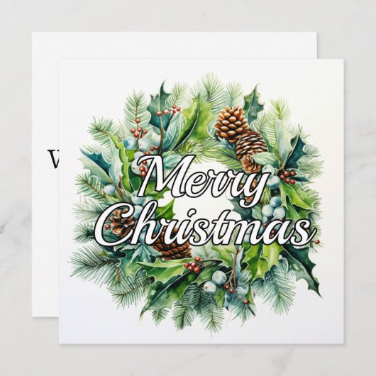 Merry Christmas Holiday Wreath シーズンカード (正面/裏面)