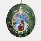 Merry Christmas Holly and Berries Family Ceramic  セラミックオーナメント (左)