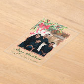 Merry Christmas Holly and Berry Greenery Photo アクリル招待状 (レイダウン)