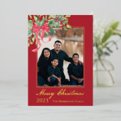 Merry Christmas Holly and Berry Greenery Photo 箔シーズンカード (立ち正面)
