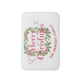 Merry Christmas Holly Berry Wreath Family バスマット (正面縦)