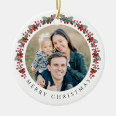 Merry Christmas Holly Botanical Photo セラミックオーナメント (正面)