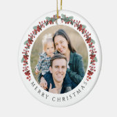 Merry Christmas Holly Botanical Photo セラミックオーナメント (左)