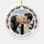 Merry Christmas Holly Botanical Photo セラミックオーナメント (裏面)