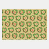 Merry Christmas Holly Wreath With Berries ラッピングペーパーシート (正面2)