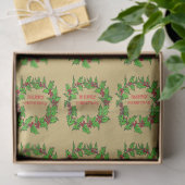 Merry Christmas Holly Wreath With Berries  薄葉紙 (ギフト)